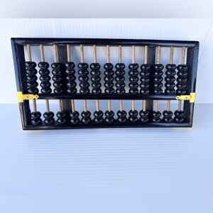 Vintage Handmade Lotus-Flower Brand 13 Rods & 91 Beads Abacus Brass Black Wood
